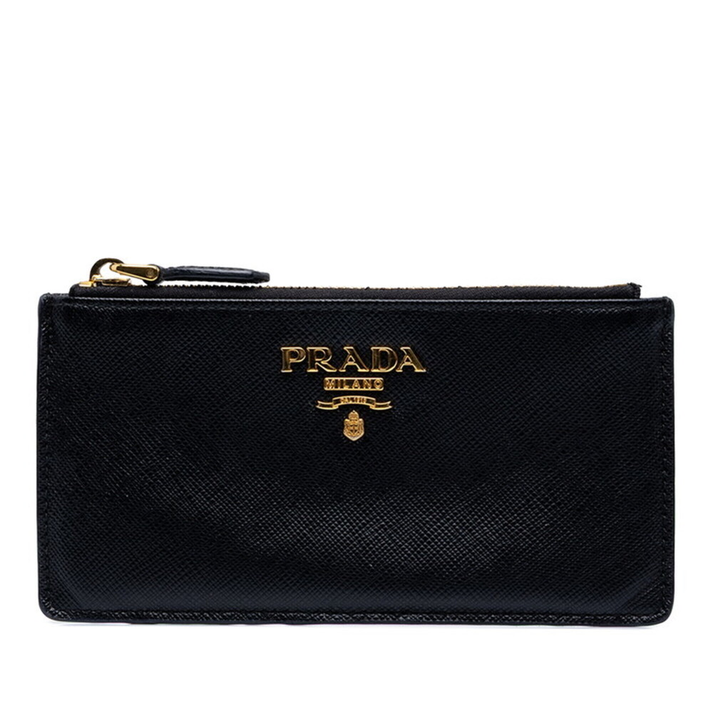 Prada Saffiano Fragment Case Wallet/Coin Purse 1MC054 Black Leather Women's P...